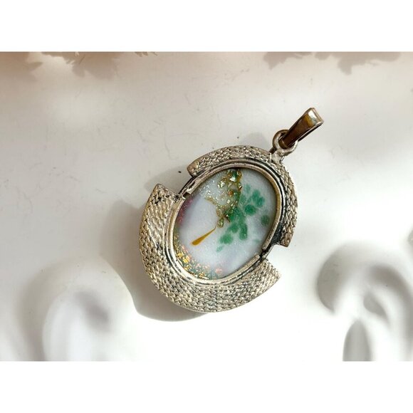 Opal Modernist Semi-Precious Gemstone Minimalist Sterling Silver Vintage Pendant - Picture 3 of 10